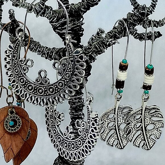 SALE! 3 STYLES! BOHO EARRINGS Silvery, Wood, Blues BLUE BUNNY'S BOHO BAUBLES - Picture 5 of 10